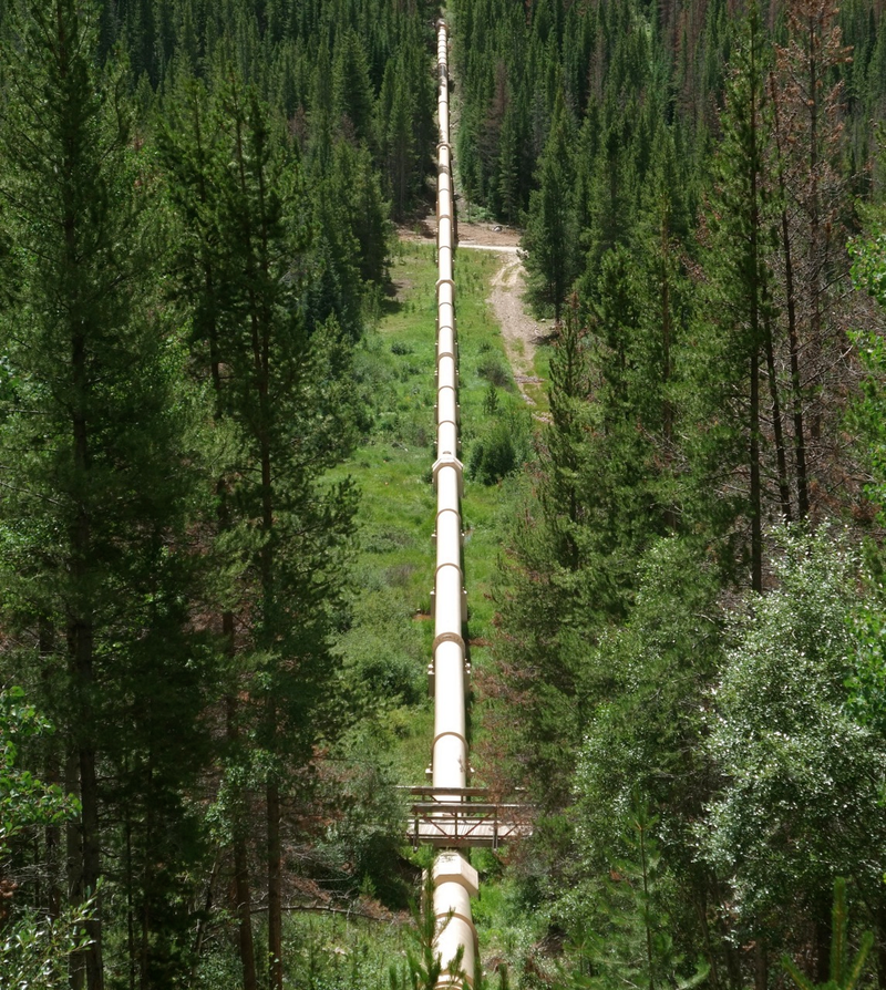 Up to 70 percent of the Upper Colorado River’s annual flows are diverted through this pipeline and other similar aqueducts from west of the Rocky Mountain crest to cities along the eastern foothills. @bberwyn photo